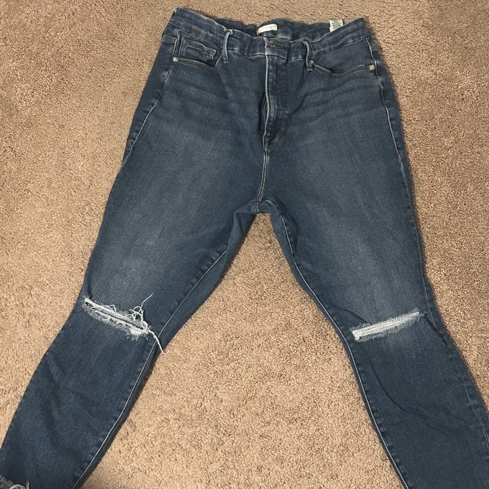 Good American Dark Blue Distressed Skinny Jeans